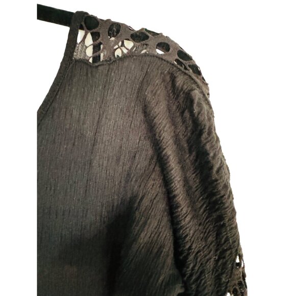2/$30 Free People Medium Black Lace Knit Dress 3/4 Sleeve Attractive Details - Picture 10 of 15